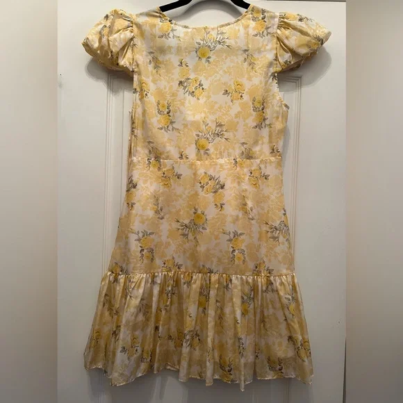 Loveshackfancy love shack fancy “Russ” floral yellow silk puff sleeve  dress - Picture 6 of 16